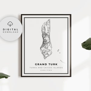 Grand Turk Map Print, Turks and Caicos IslandsMap Art Poster, Printable city street road map, Printable travel, NP429