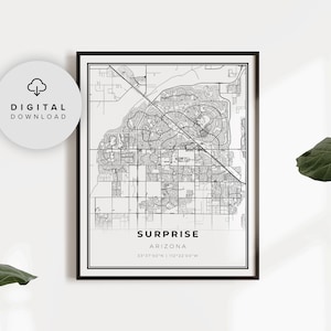 Surprise Map Print, Arizona AZ USA Map Art Poster, Printable city street road map, Digital art print, NP91