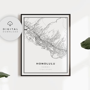 Impression de carte d'Honolulu, affiche d'art de carte d'Hawaï HI, Oahu, carte routière des rues de la ville imprimable, affiche imprimable, NP191
