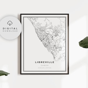 Libreville Map Print, Gabon Map Art Poster, Komo River, Africa, Printable city street road map, Printable poster, NP867
