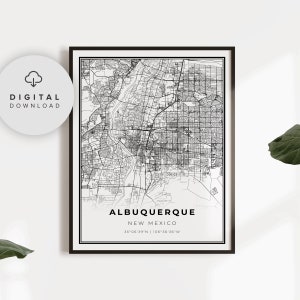 Albuquerque Map Print, New Mexico NM USA Map Art Poster, Printable city street road map, printable gift home, NP176