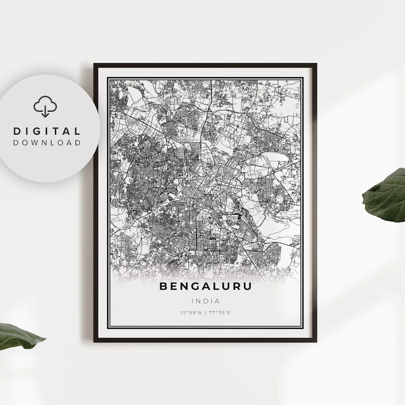 Bengaluru Map Print India Map Art Poster Bangalore Etsy