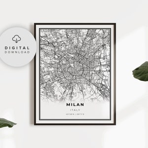 Impressão de mapa de Milão, pôster de arte de mapa da Itália, Milano Italia, mapa de ruas da cidade para impressão, casa de presente para impressão, NP616