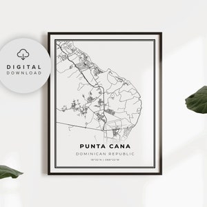 Punta Cana Karte Druck, Dominikanische Republik Karte Kunst Poster, druckbare Stadt Straße Straßenkarte, druckbare Kunstwerk, NP680