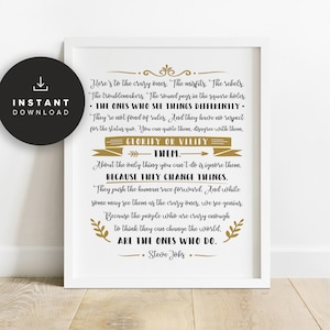 To The Crazy Ones, afdrukbaar, inspirerende quote print, Steve Jobs quote, Here Is To The Crazy Ones, Change The World quote print, NP264