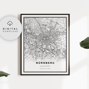 Nürnberg Map Print, Nuremberg Germany Map Art Poster, Printable city street road map, etsy downloadable, NP816