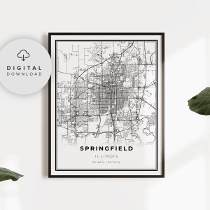 Springfield Map Print, Illinois IL USA Map Art Poster, druckbare Straßenkarte, Straßenkarte, Etsy, NF207