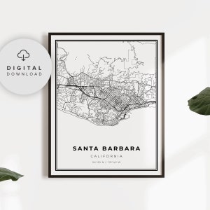 Santa Barbara Map Print, California CA USA Map Art Poster, Printable city street road map, downloadable art, NP137