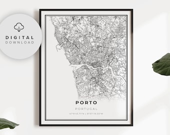 Porto City Map Art Print, Portugal Travel Poster (Digital Download), NP507