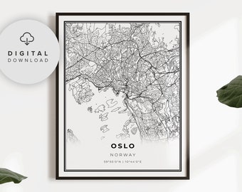 Oslo Map Print, Norway Street Map Poster (Digital Download), NP483