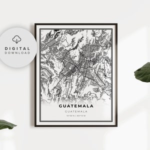 Impressão do mapa da cidade da Guatemala, pôster artístico do mapa da Guatemala, mapa de estradas da cidade para impressão, arte para presente imprimível, NP524