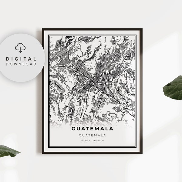 Guatemala City Map Print, Guatemala Map Art Poster, Printable city street road map, printable gift art, NP524