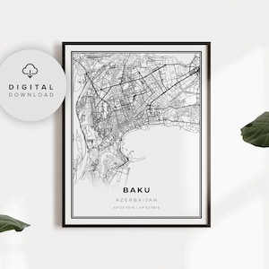 Baku Map Print, Azerbaijan Map Art Poster, Printable city street road map, etsy downloadable, gift office, NP933