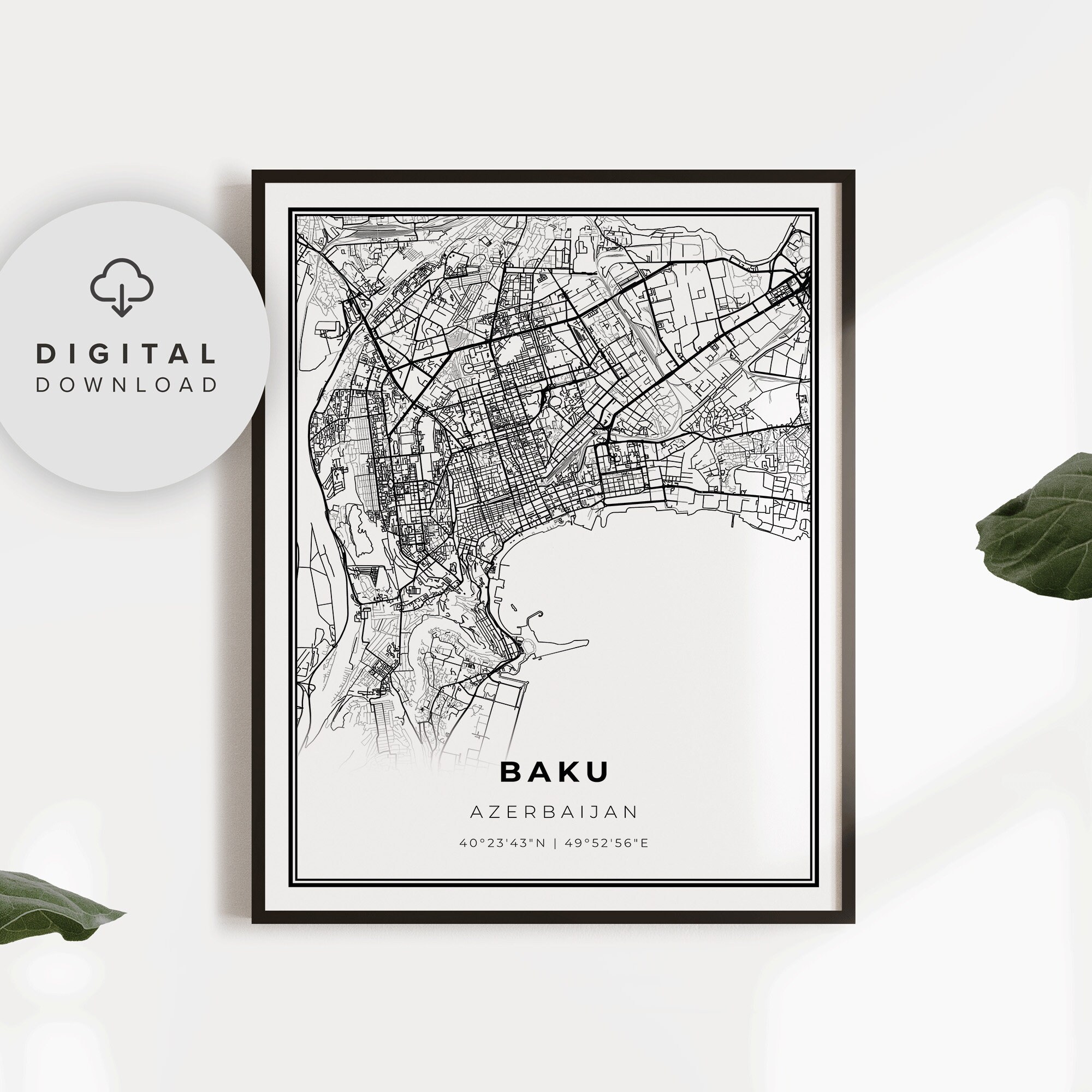 Baku Azerbaijan Map Art Print, City Street Map (digital Download