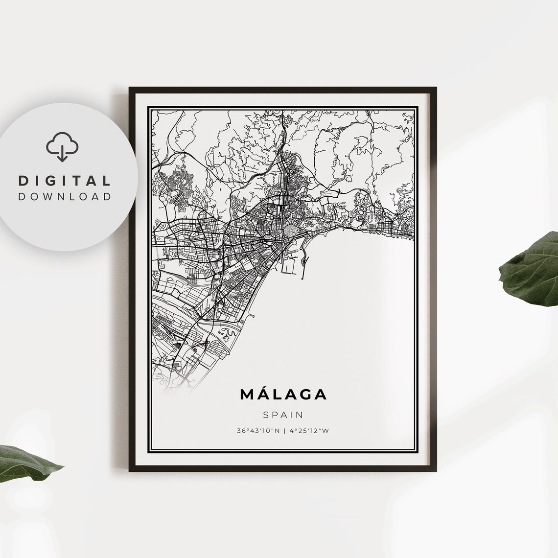 Mälaga Map Print Malaga Spain Map Art Poster Printable City - Etsy