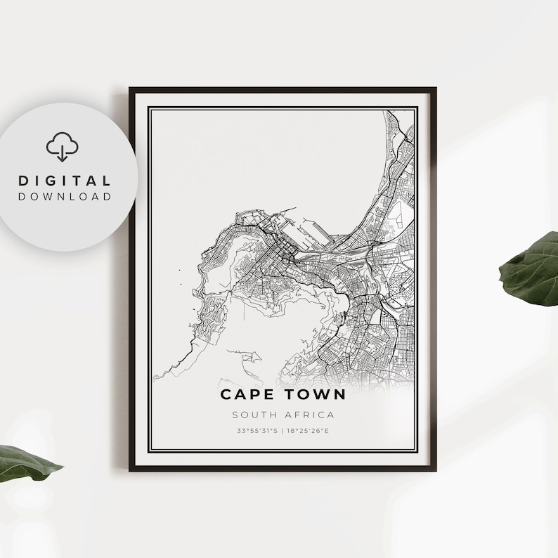 Cape Town Map Print City map poster Printable city street road map NP896 South Africa Map Art Poster