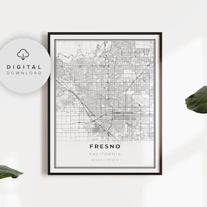 Fresno Map Print, California CA USA Map Art Poster, Printable city street road map, City map download, NP159