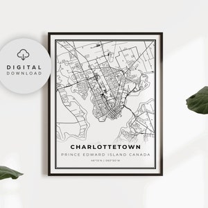 Charlottetown Map Print, Affiche d’art cartographique de l’Ile-du-Prince-Édouard Canada, Feuille de route de la rue imprimable, NP640