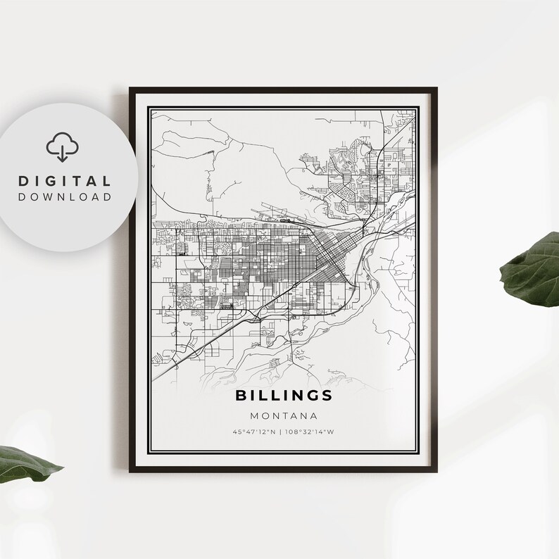 Billings Map Print Montana MT USA Map Art Poster Printable - Etsy