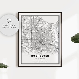 Rochester Map Print, New York NY USA Map Art Poster, Monroe County, Printable city street road map, NP122
