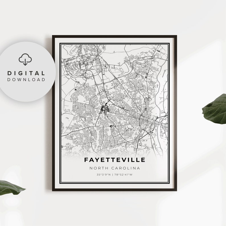 Fayetteville Map Print North Carolina NC USA Printable City Etsy