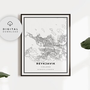 Reykjavik Map Print, Iceland Map Art Poster, Printable city street road map, Printable travel, christmas gift, NP751