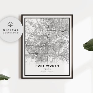 Fort Worth Map Print, Texas TX USA Map Art Poster, Printable city street road map, Printable wall decor, NP135