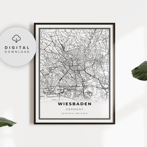 Wiesbaden Map Print, Germany Map Art Poster, Hesse Darmstadt DE, Printable city street road map, City map artwork, NP480