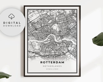 Rotterdam Map Print, Netherlands Nederland Holland Map Art Poster, Printable city street road map, gift for guy, NP628