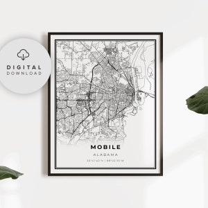 Mobile Map Print, Alabama AL USA Map Art Poster, Printable city street road map, Digitale stadskaart, stadskaart van NP29