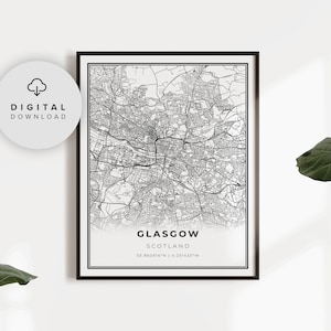 Glasgow Map Print, Scotland United Kingdom UK Map Art Poster, Printable city street road map, Digital artwork, NP770