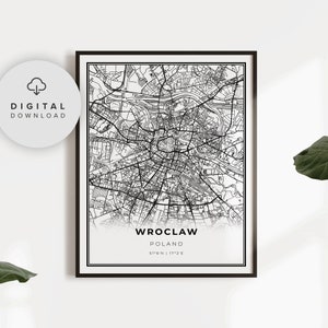 Breslau Karte Drucken, Polen Karte Kunst Poster, Breslau Polska, druckbare Stadt Straße Karte, digital druckbare, PN591