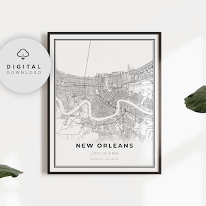 New Orleans Karte, Louisiana LA USA Karte, Kunstposter, druckbare Straßenkarte, digitaler Kunstdruck, EP327