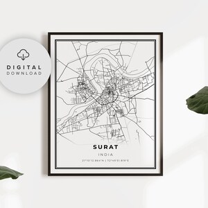 Surat Map Print, Indien Map Art Poster, Gujarat, druckbare Straßenkarte, druckbare Geschenkidee, Eingangsbereich Kunst, EP794
