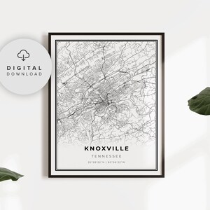 Knoxville kaart print, Tennessee TN USA kaart art poster, Knox County, afdrukbare wegenkaart stad, cadeau voor papa, NP113