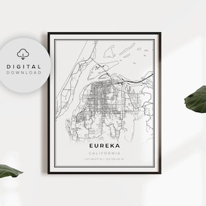 Eureka Map Print, California CA USA Map Art Poster, Printable city street road map, Printable gift, City art, NP8