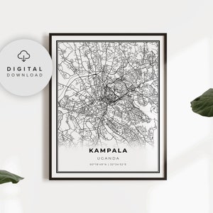 Kampala Map Print, Uganda Map Art Poster, Africa Printable city street road map, Printable office, City wall art, NP484