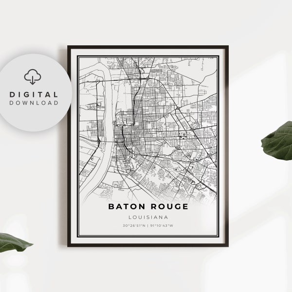 Baton Rouge Map Print, Louisiana LA USA Map Art Poster, Printable city street road map, Digital wall print, NP216