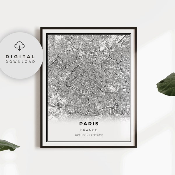 Paris Area Map Print, France Map Art Poster, Printable city street road map, etsy art, entryway wall decor, NP818