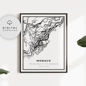 Monaco Map Print, Monaco Map Art Poster, Monte Carlo, Printable city street road map, Printable travel, NP810