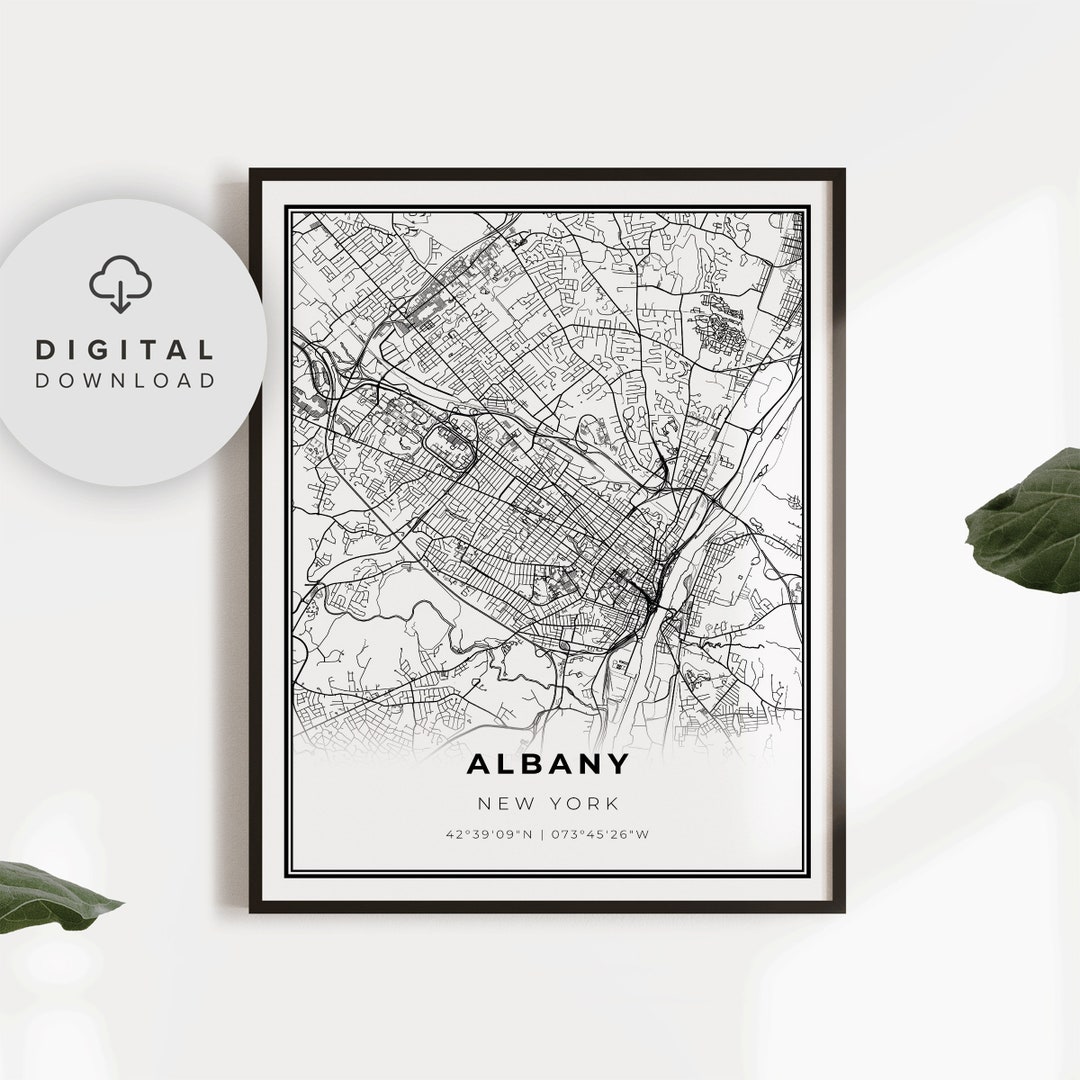 Albany Map Print, New York NY USA Map Art Poster, Printable City Street Road Map, City Art Print ...