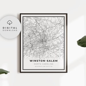 Winston-Salem Map Print, North Carolina NC USA Map Art Poster, Printable city street road map, Printable office, NP308