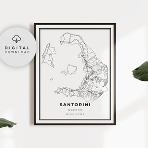 Santorin Karte Drucken, Griechenland Karte Kunstposter, Thera Thira, druckbare Stadt Straße Straßenkarte, Stadtplan Kunstwerk, NP604