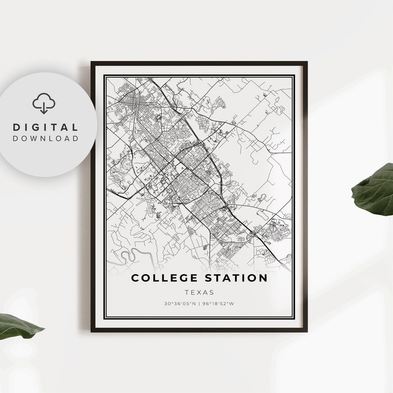 College Station Map Print Texas TX USA Texas A&amp;M Printable - Etsy