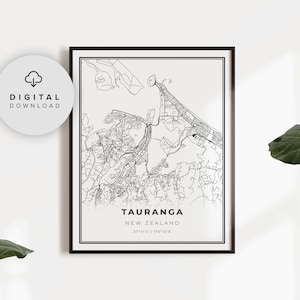 Impression de carte de Tauranga, affiche d'art de carte de Nouvelle-Zélande, Bay of Plenty, carte routière des rues de la ville imprimable, oeuvre d'art imprimable, NP857