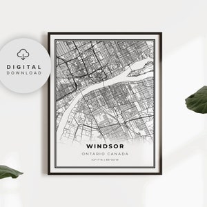 Windsor Map Print, Ontario ON Canada Map Art Poster, Detroit Michigan ...