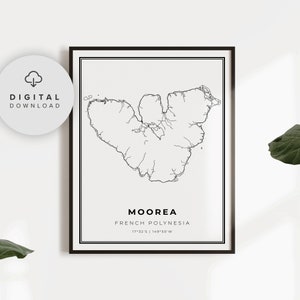 Moorea Karte Druck, Französisch Polynesien Karte Kunst poster, druckbare Stadt Straße Straßenkarte, druckbare Büro, NP630