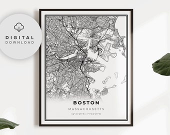 Boston Map Print, Massachusetts MA USA Map Art Poster, Printable city street road map, Digital printable, NP387