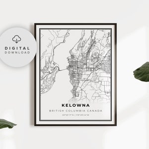 Kelowna Map Print, Colombie-Britannique BC Canada, Feuille de route de la rue imprimable, affiche imprimable, cadeau d’anniversaire, NP485