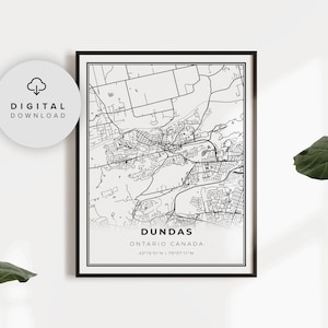 Dundas Map Print, Ontario ON Canada Printable city street road map, downloadbare prints, posters te koop, NP489
